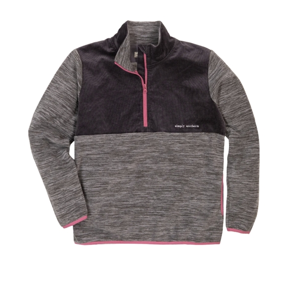 Simply Southern Grey & Pink Quarter Zip Double Pocket Women's Small Sweater - Picture 1 of 8